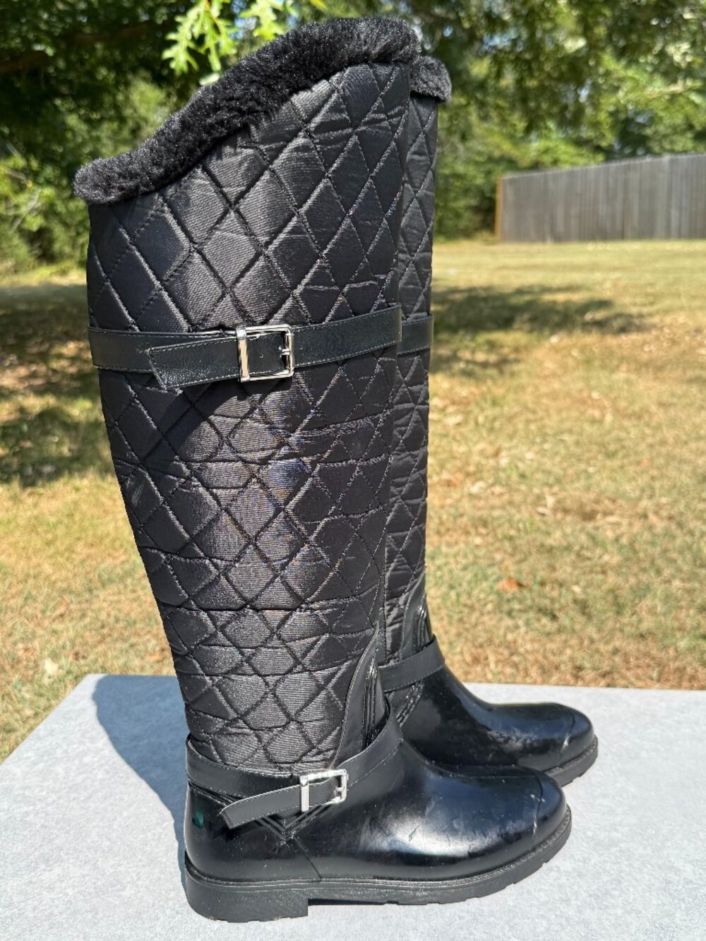 Bamboo Womens Black Quilted Tall Boots Buckle Moto Y2K Riding Winter Goth 4231